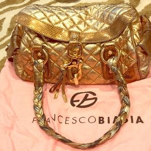 Francesco Biasia metallic matte gold handbag